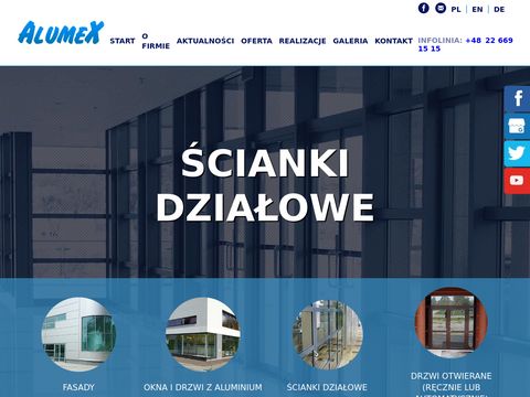 Alumex aluminiowe ścianki działowe Warszawa